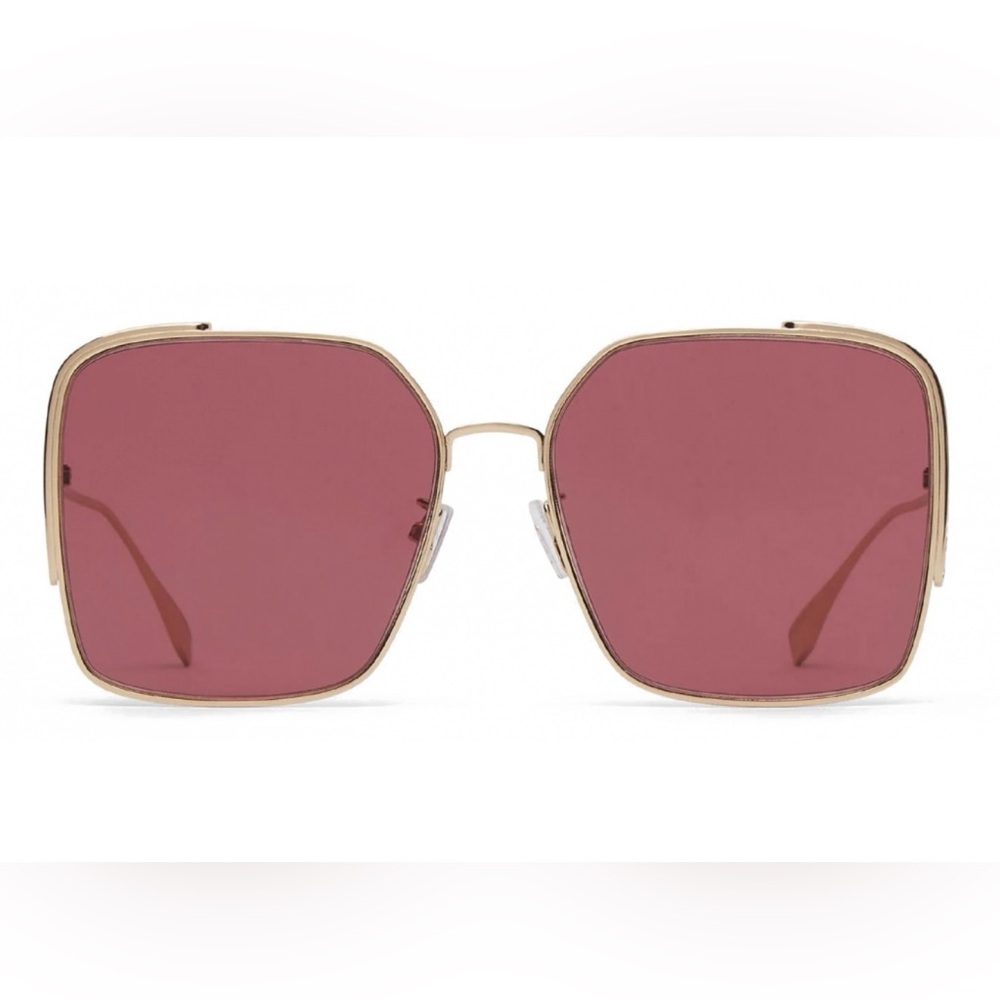 Fendi Oversized O’Lock Gold Frame Sunglasses with Burgundy Lenses